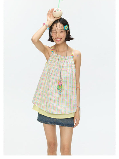 BETWEENAND Colorful Plaid Adjustable Straps Loose Fit Women&