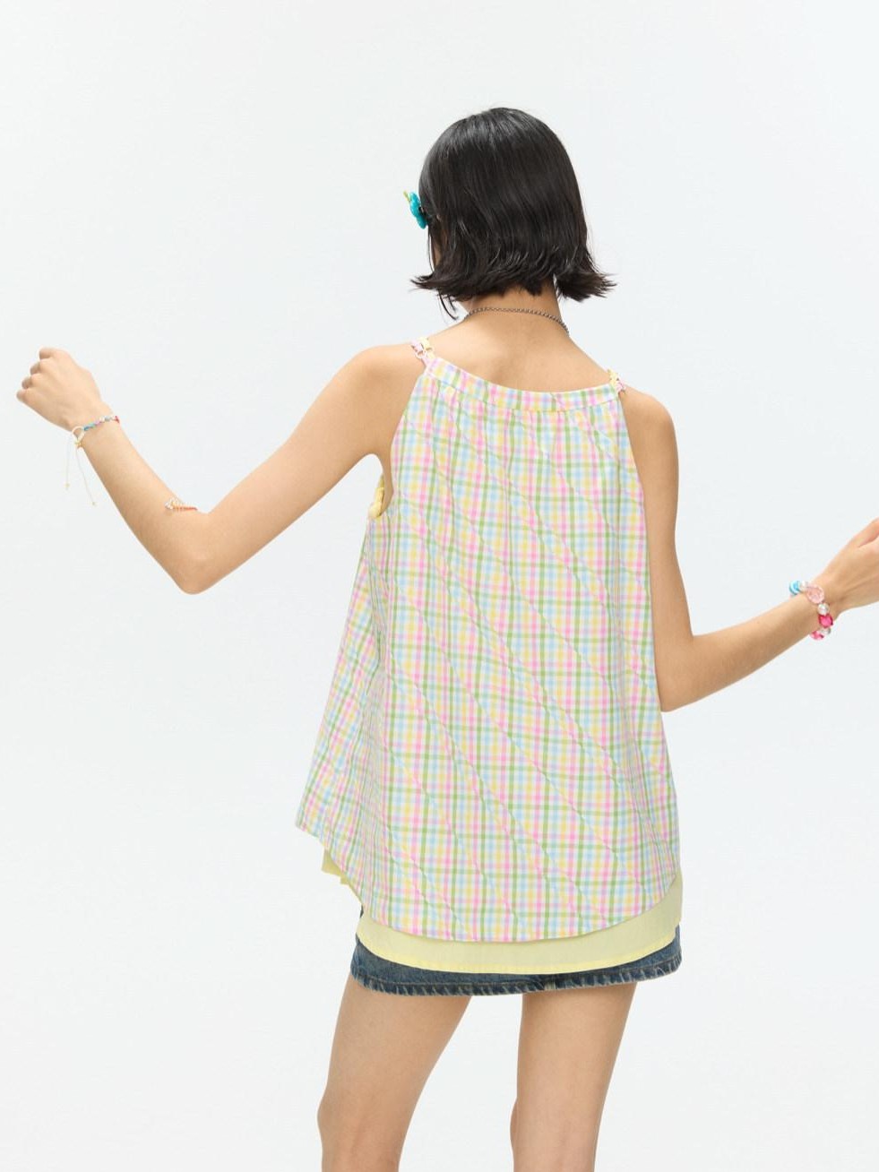 BETWEENAND Colorful Plaid Adjustable Straps Loose Fit Women&