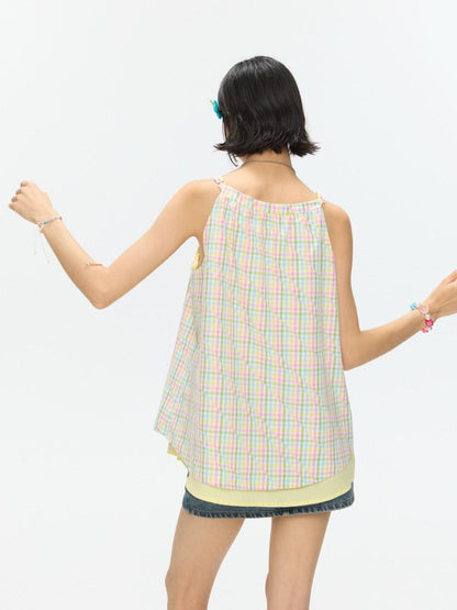 BETWEENAND Colorful Plaid Adjustable Straps Loose Fit Women&