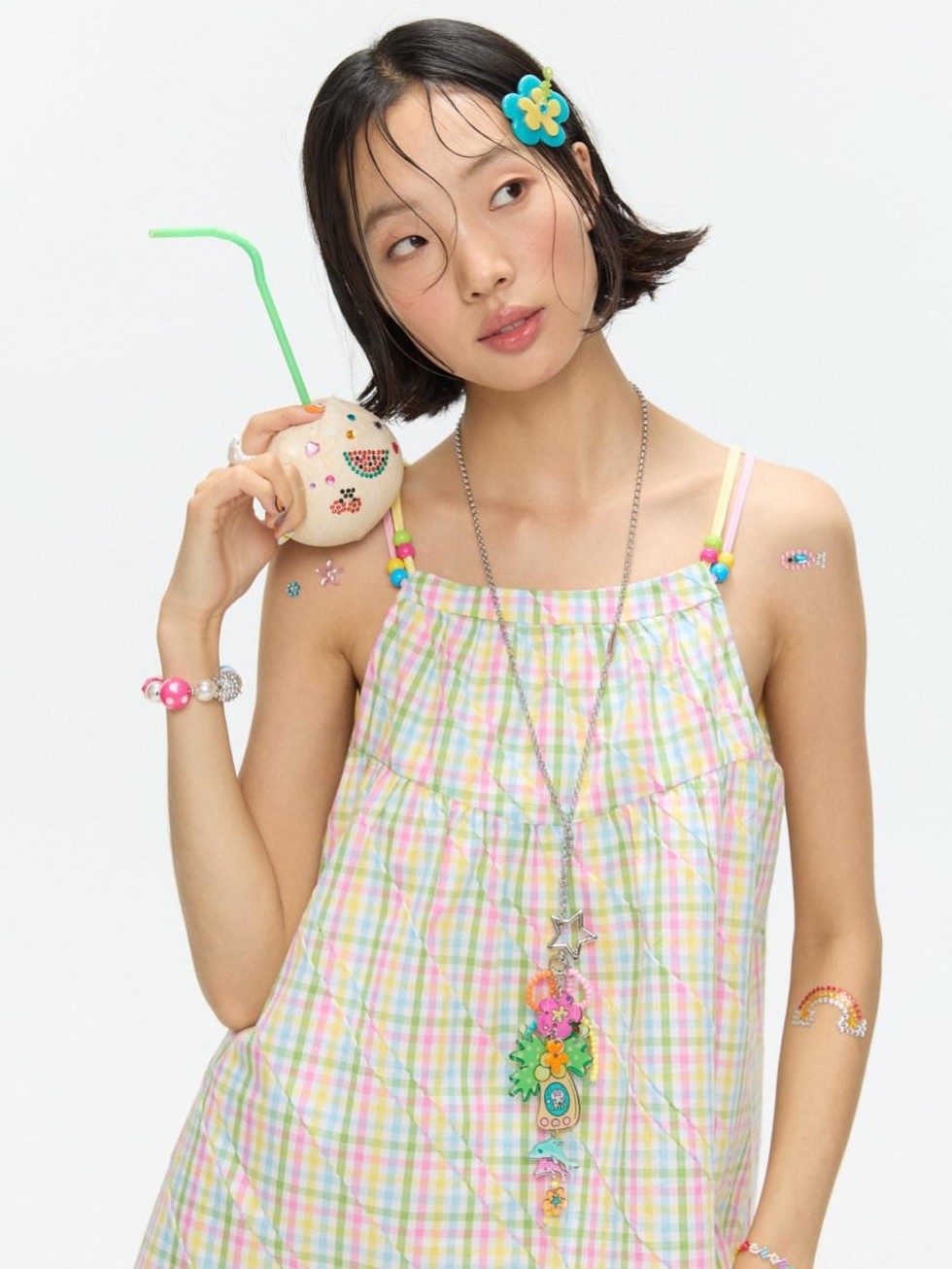 BETWEENAND Colorful Plaid Adjustable Straps Loose Fit Women&