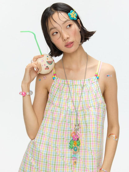 BETWEENAND Colorful Plaid Adjustable Straps Loose Fit Women&