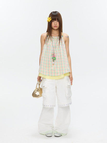 BETWEENAND Colorful Plaid Adjustable Straps Loose Fit Women&