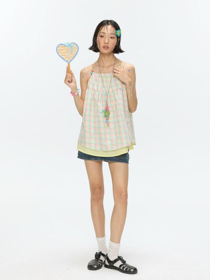 BETWEENAND Colorful Plaid Adjustable Straps Loose Fit Women&
