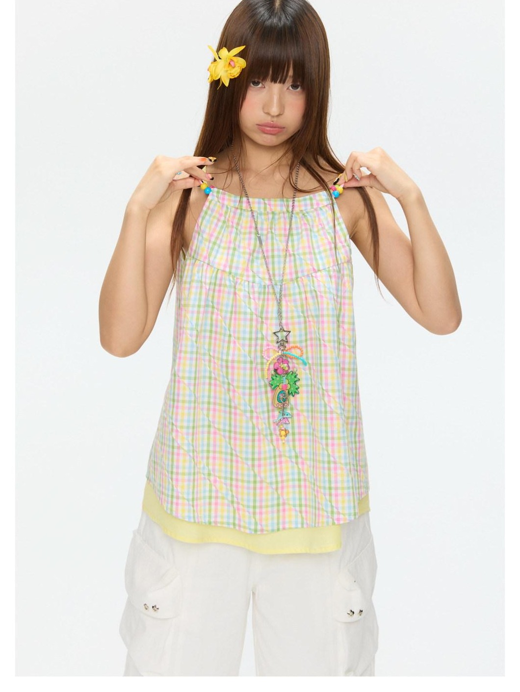 BETWEENAND Colorful Plaid Adjustable Straps Loose Fit Women&