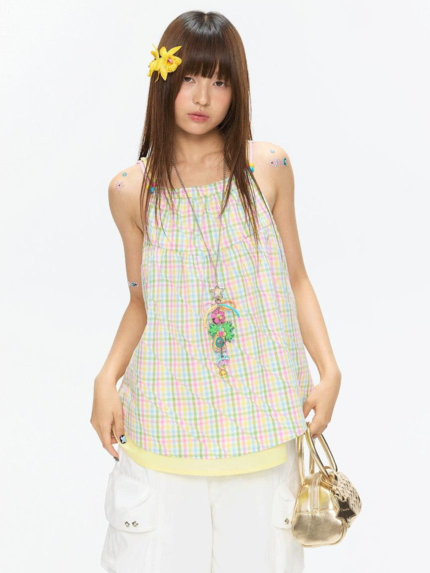 BETWEENAND Colorful Plaid Adjustable Straps Loose Fit Women&