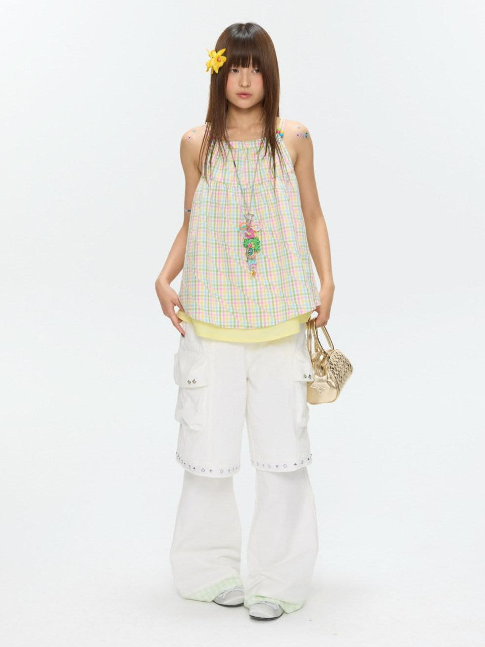 BETWEENAND Colorful Plaid Adjustable Straps Loose Fit Women&