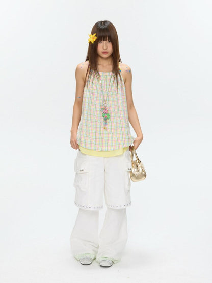 BETWEENAND Colorful Plaid Adjustable Straps Loose Fit Women&