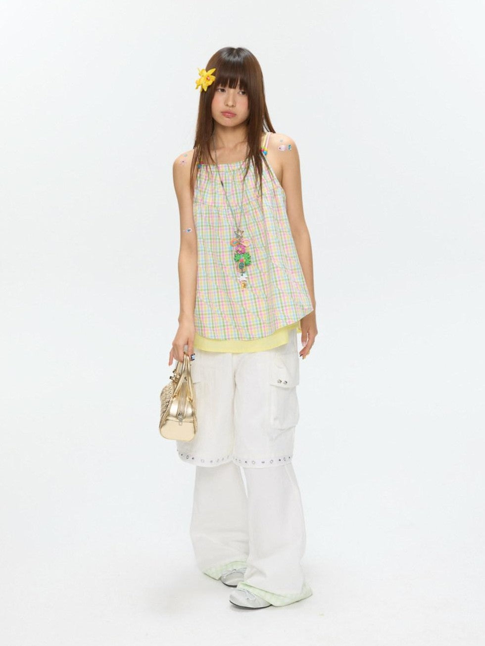 BETWEENAND Colorful Plaid Adjustable Straps Loose Fit Women&