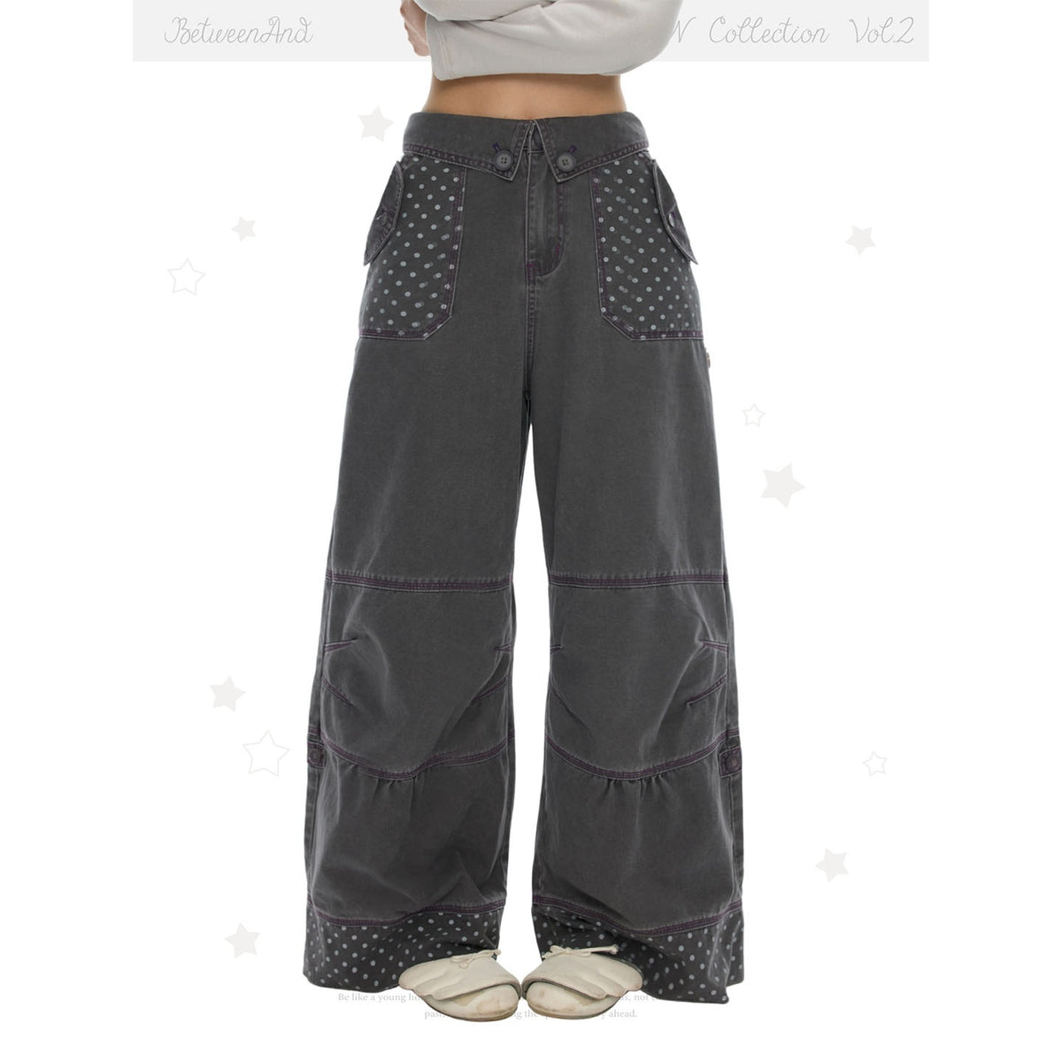 BETWEENAND_Contrast_Stitching_Polka_Dot_Split_Cotton_Women&