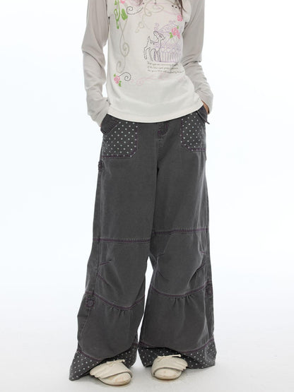 BETWEENAND Contrast Stitching Polka Dot Split Cotton Women&