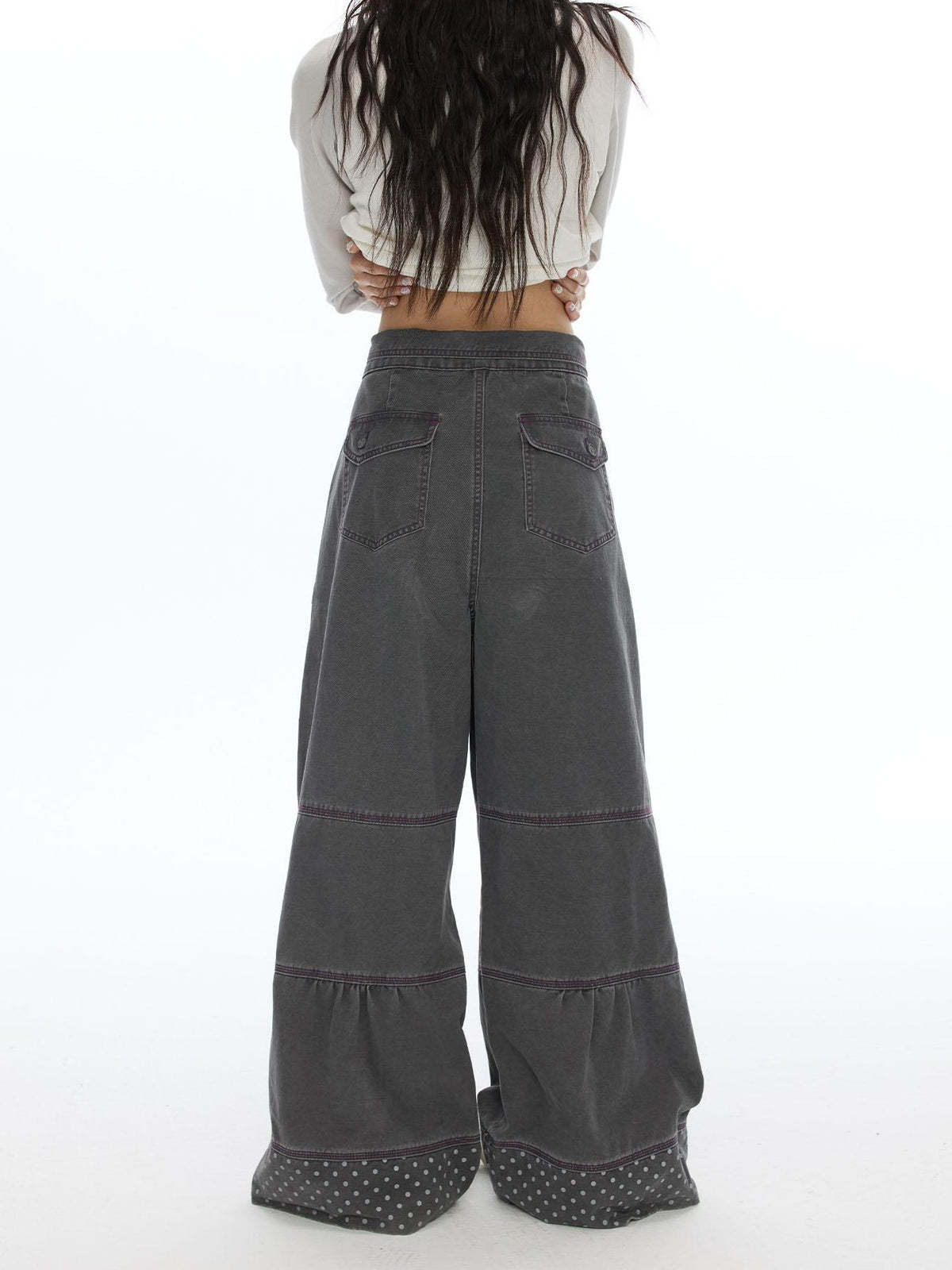 BETWEENAND Contrast Stitching Polka Dot Split Cotton Women&