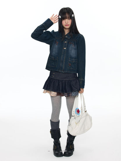 BETWEENAND Cool Washed Key Star Music Note Embroidery Straight Women&