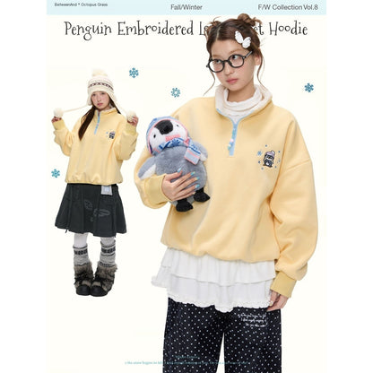 BETWEENAND_Cream_Yellow_Penguin_Embroidered_Henley_Fleece_Women&