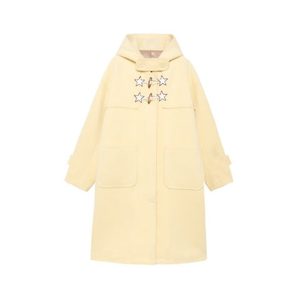 BETWEENAND_Cream_Yellow_Star_Print_Hooded_Leather_Toggle_Women&