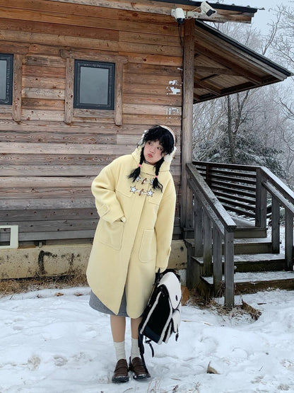 BETWEENAND Cream Yellow Star Print Hooded Leather Toggle Women&