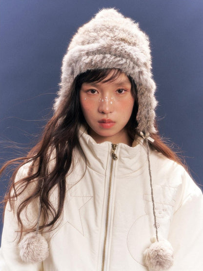 BETWEENAND Creamy White Snowman Embroidered Stand Collar Women&