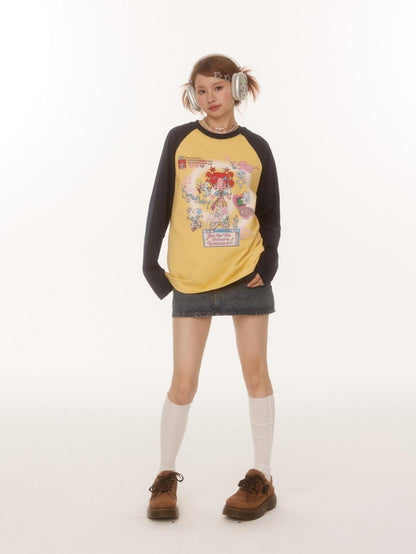BETWEENAND Creative Print Raglan Loose Women&