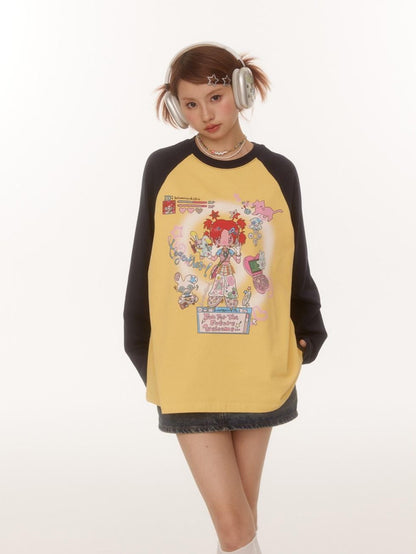 BETWEENAND Creative Print Raglan Loose Women&
