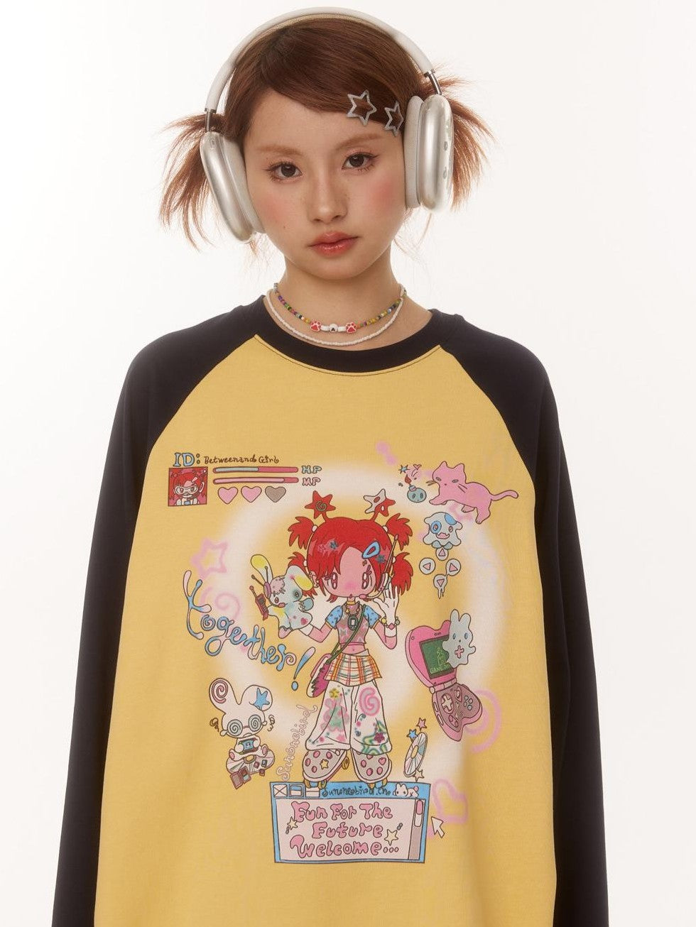 BETWEENAND Creative Print Raglan Loose Women&