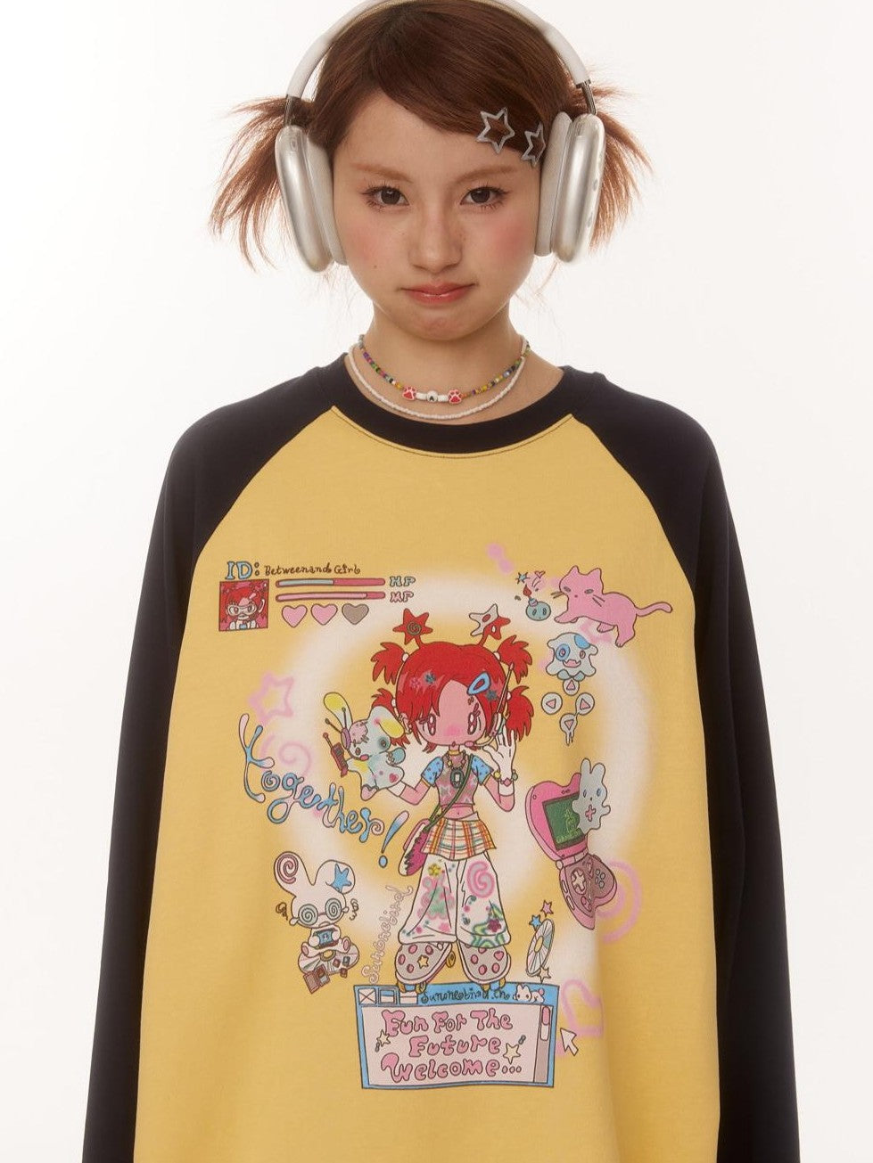 BETWEENAND Creative Print Raglan Loose Women&