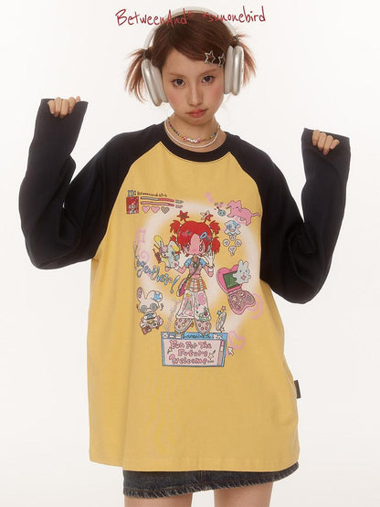 BETWEENAND Creative Print Raglan Loose Women&