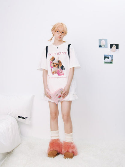 BETWEENAND Creative Print Yoke Loose Crewneck Women&
