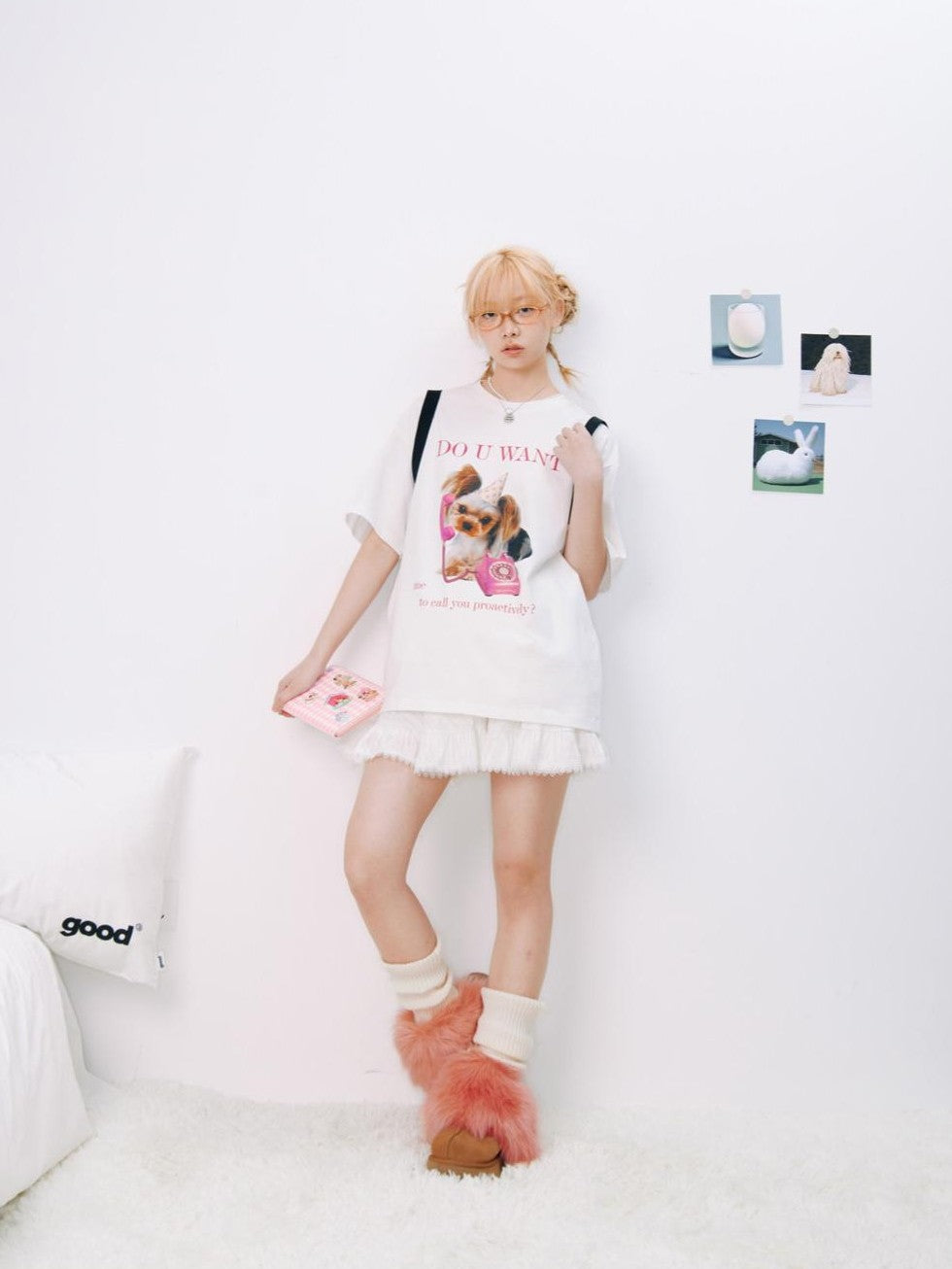 BETWEENAND Creative Print Yoke Loose Crewneck Women&