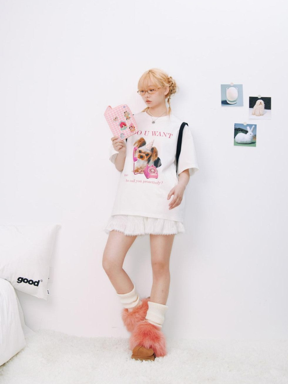 BETWEENAND Creative Print Yoke Loose Crewneck Women&