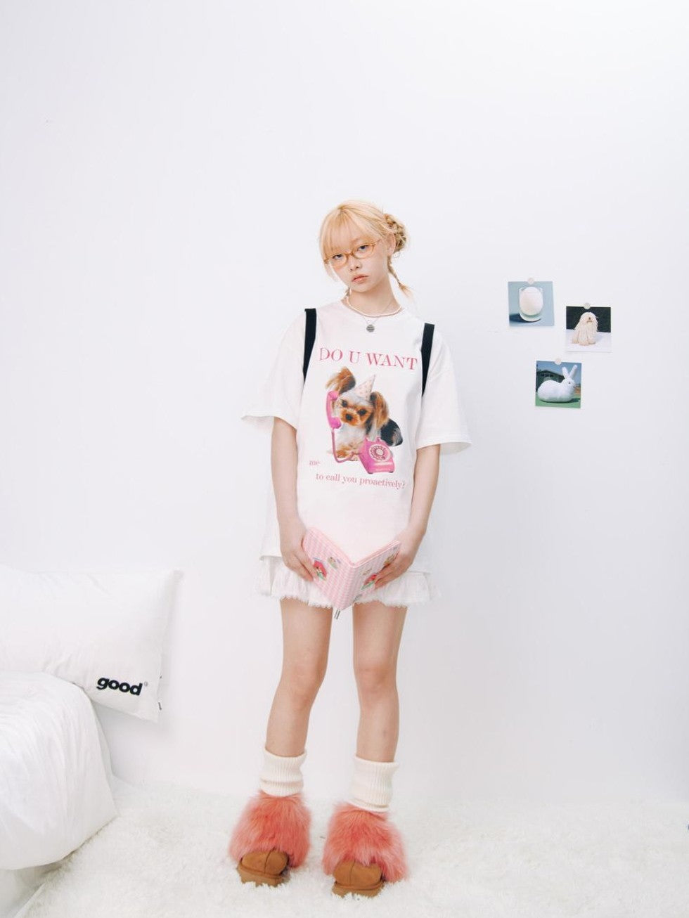 BETWEENAND Creative Print Yoke Loose Crewneck Women&