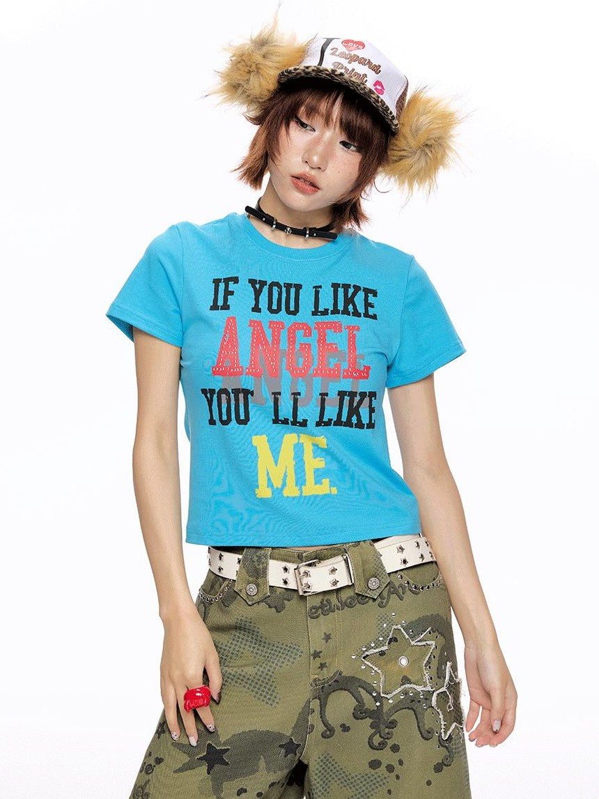 BETWEENAND Cropped Tricolor Letter Print Women&