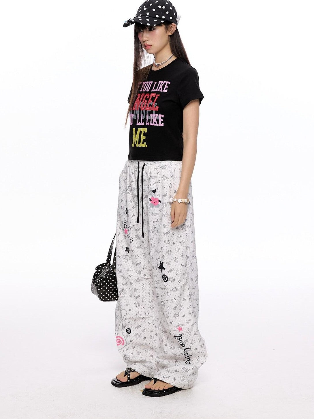 BETWEENAND Cropped Tricolor Letter Print Women&