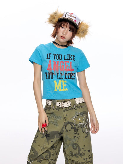 BETWEENAND Cropped Tricolor Letter Print Women&