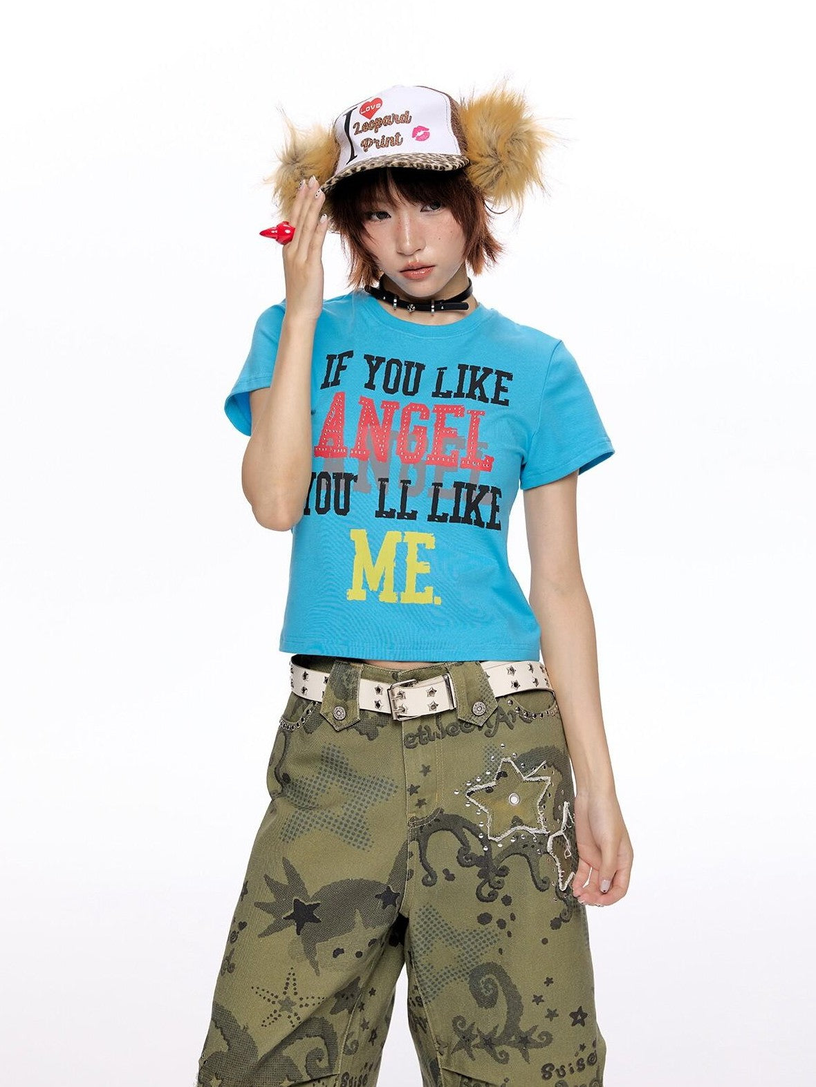 BETWEENAND Cropped Tricolor Letter Print Women&