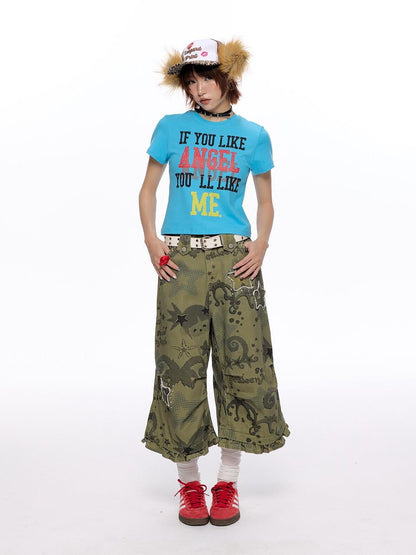 BETWEENAND Cropped Tricolor Letter Print Women&
