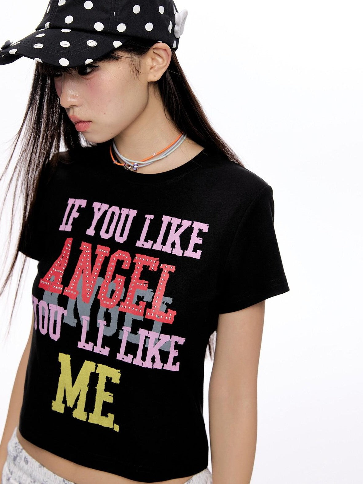 BETWEENAND Cropped Tricolor Letter Print Women&