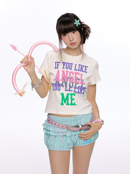 BETWEENAND Cropped Tricolor Letter Print Women&
