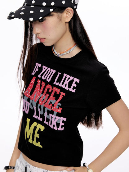 BETWEENAND Cropped Tricolor Letter Print Women&