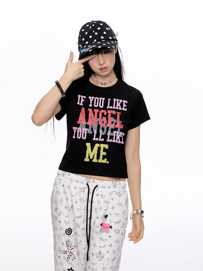 BETWEENAND Cropped Tricolor Letter Print Women&