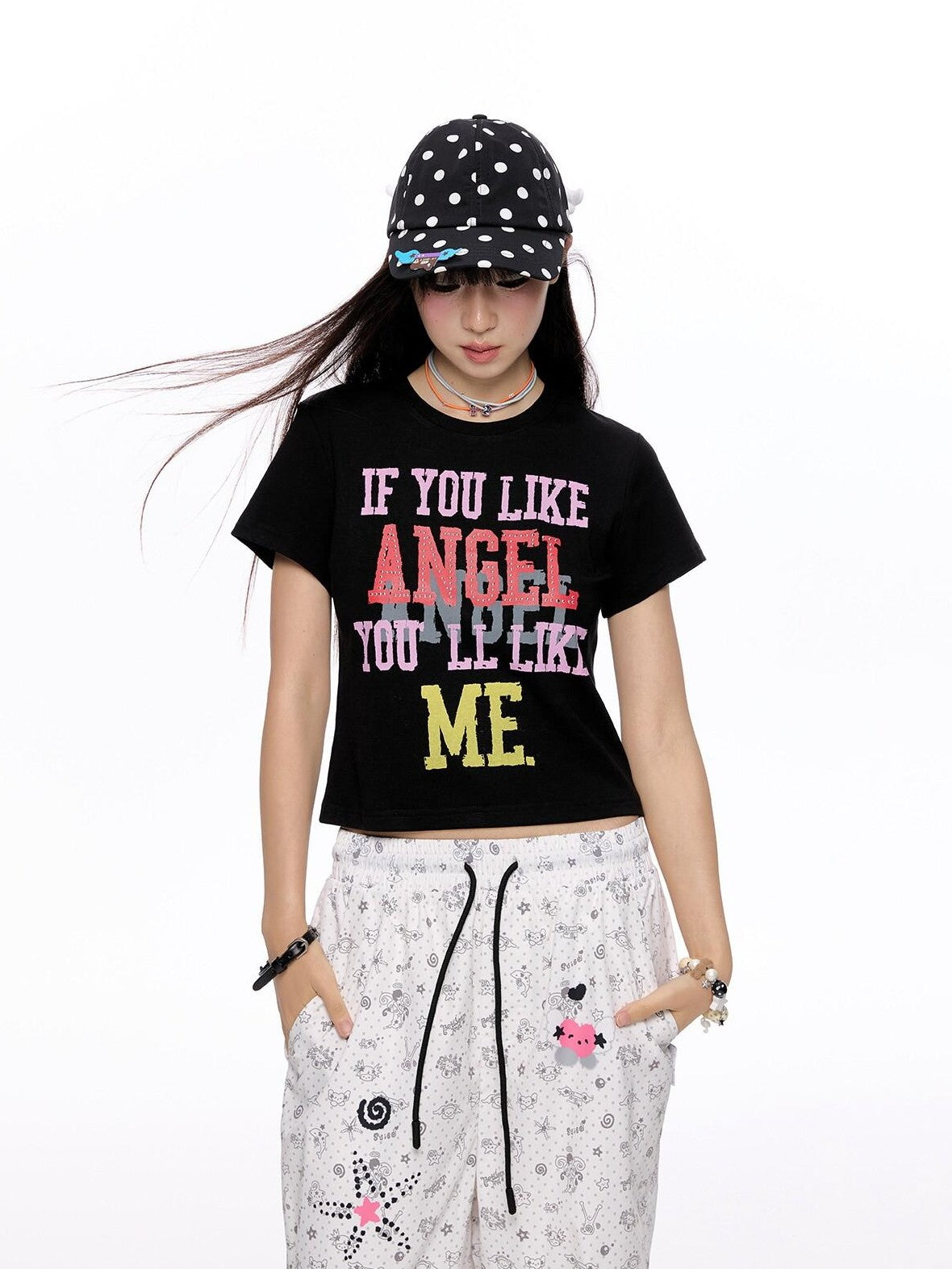 BETWEENAND Cropped Tricolor Letter Print Women&