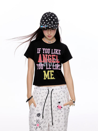 BETWEENAND Cropped Tricolor Letter Print Women&