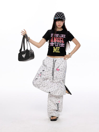 BETWEENAND Cropped Tricolor Letter Print Women&