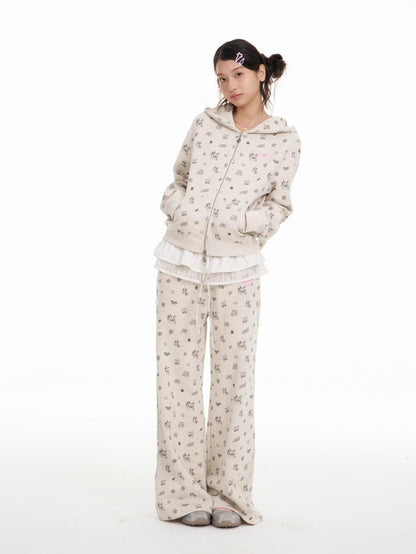 BETWEENAND Cute Allover Print Rabbit Ear Hood Women&
