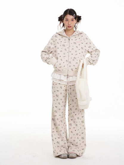 BETWEENAND Cute Allover Print Rabbit Ear Hood Women&