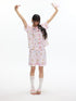 BETWEENAND Cute Pink Short Sleeve Allover Print Women&