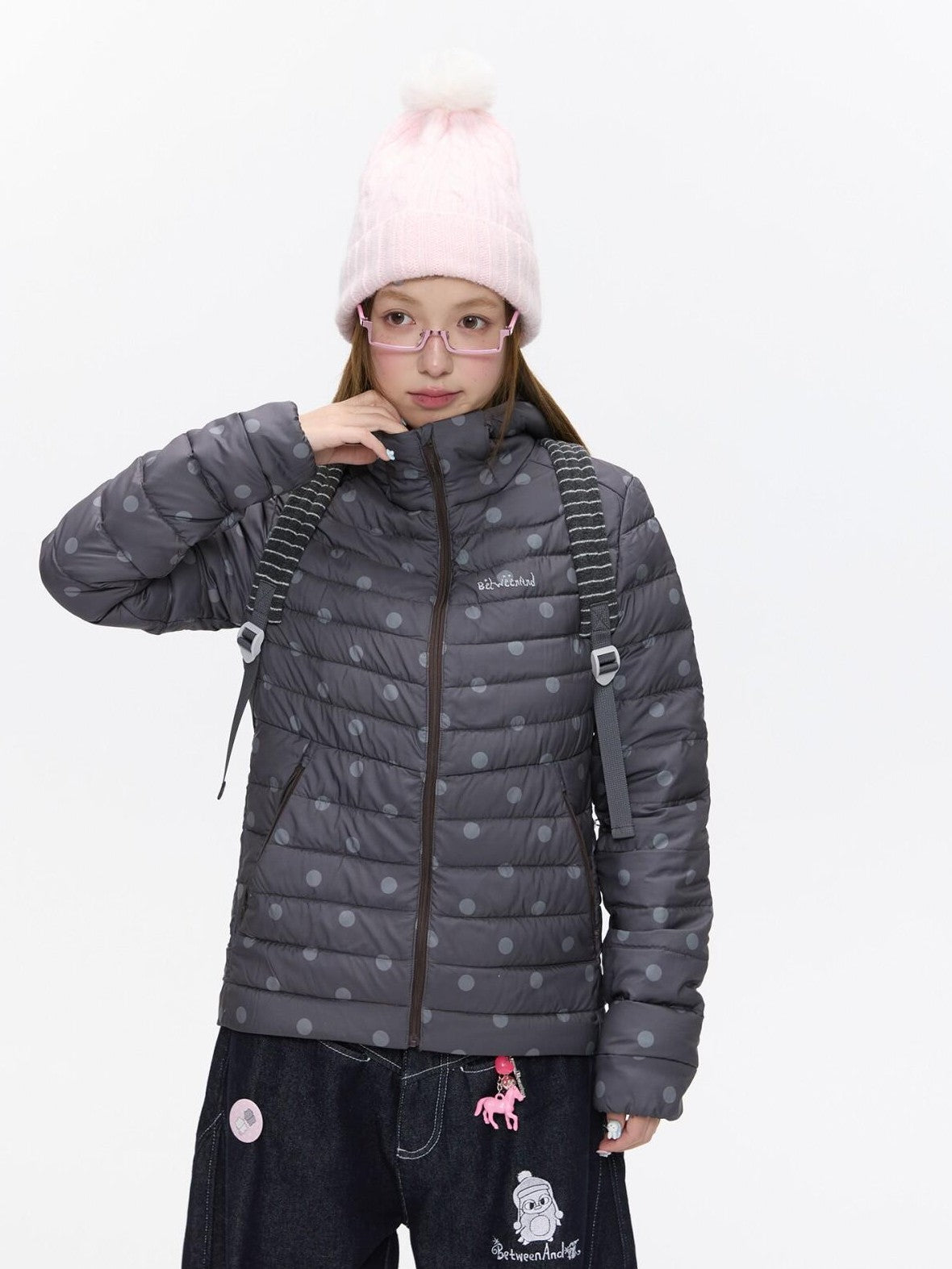 BETWEENAND Cute Polka Dot Embroidered Hooded Women&