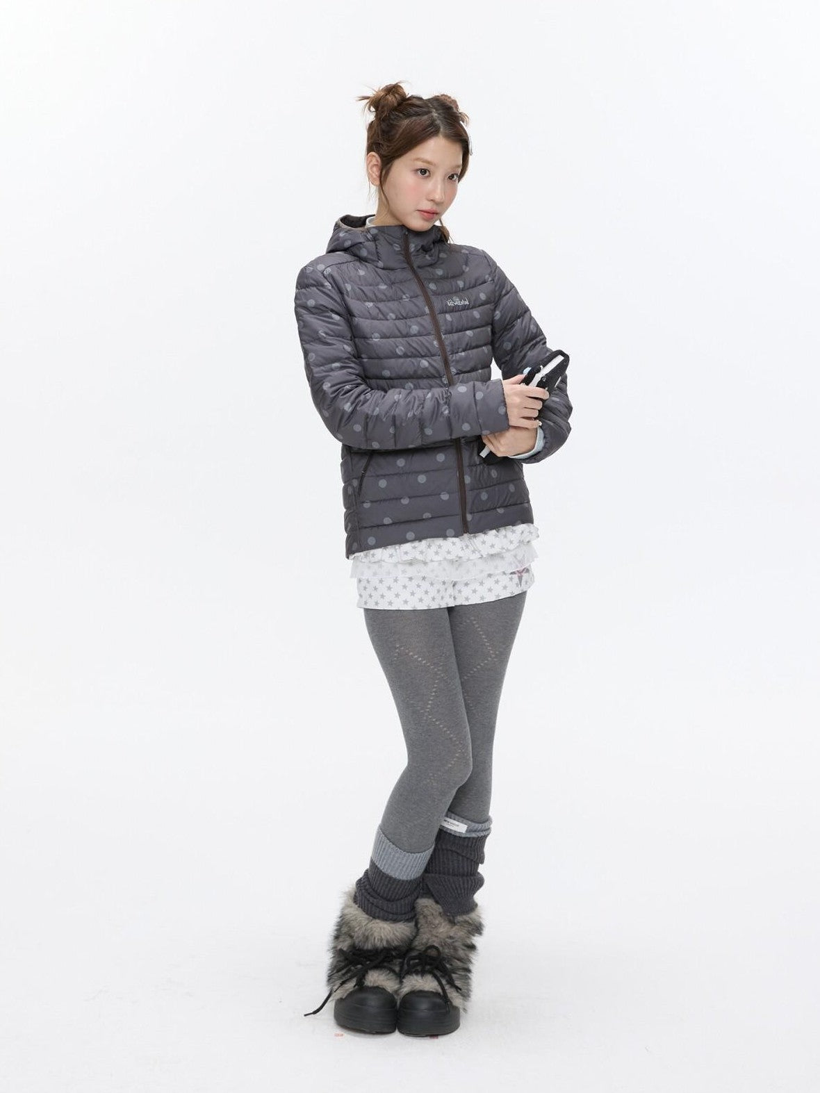 BETWEENAND Cute Polka Dot Embroidered Hooded Women&