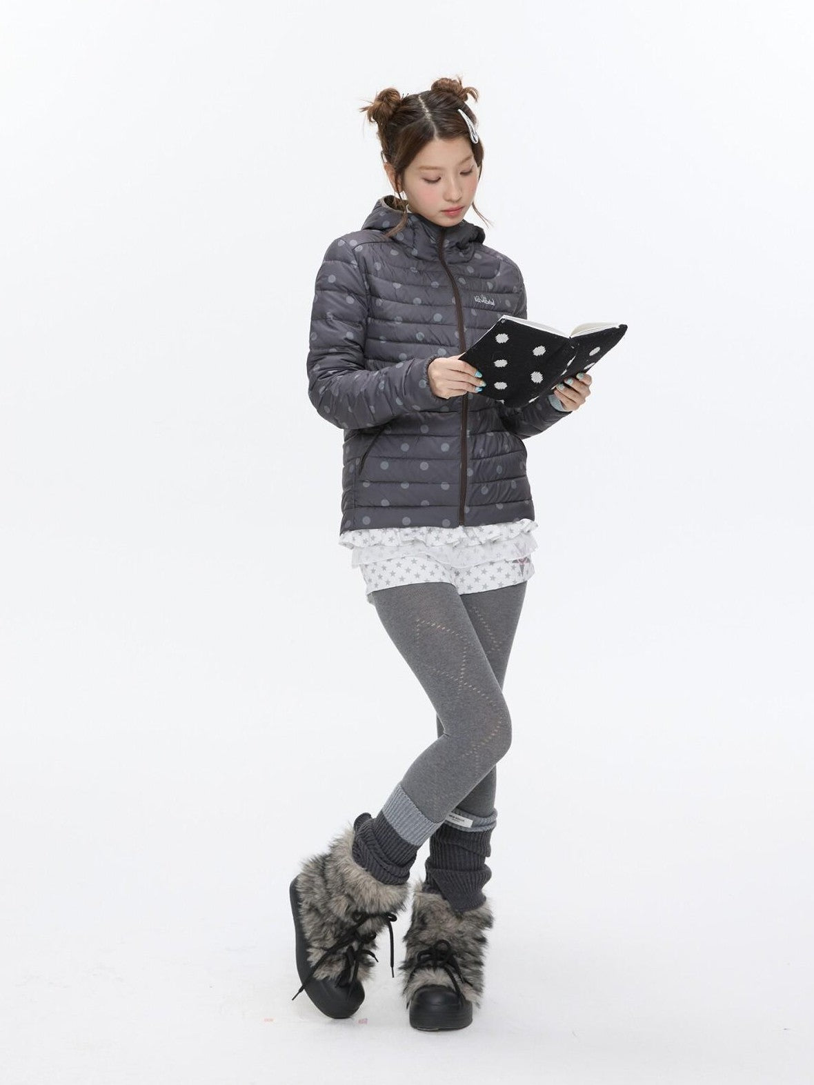 BETWEENAND Cute Polka Dot Embroidered Hooded Women&