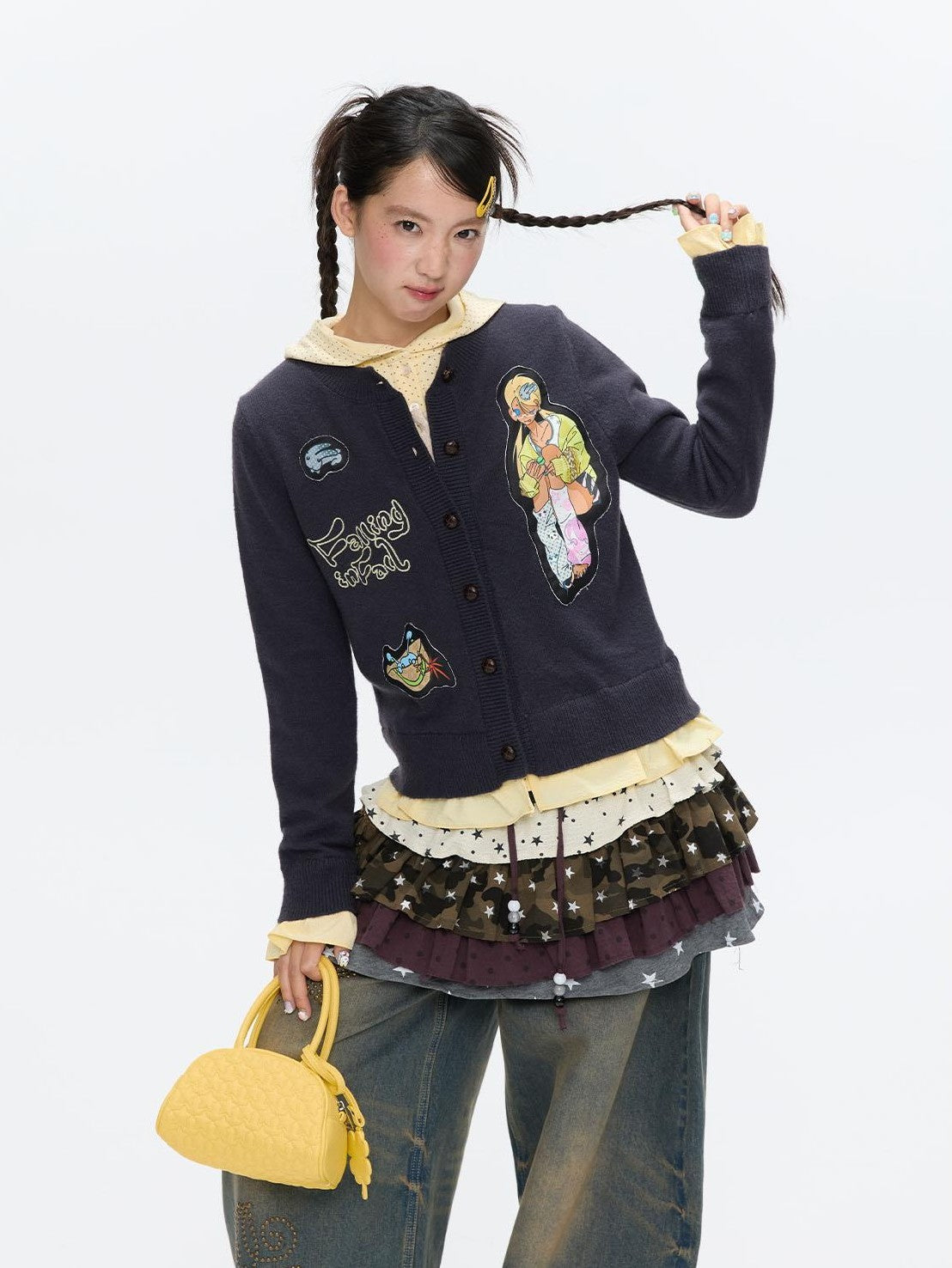 BETWEENAND Deep Gray Applique Ruffle Women&