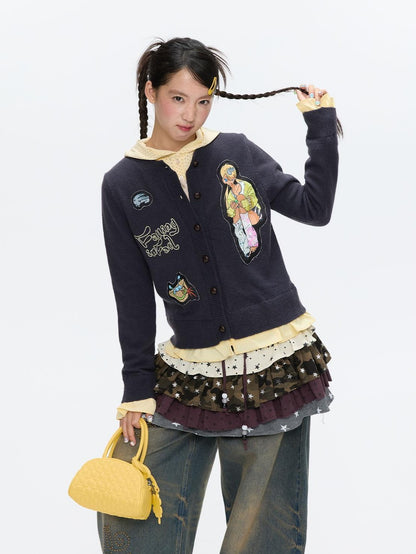 BETWEENAND Deep Gray Applique Ruffle Women&