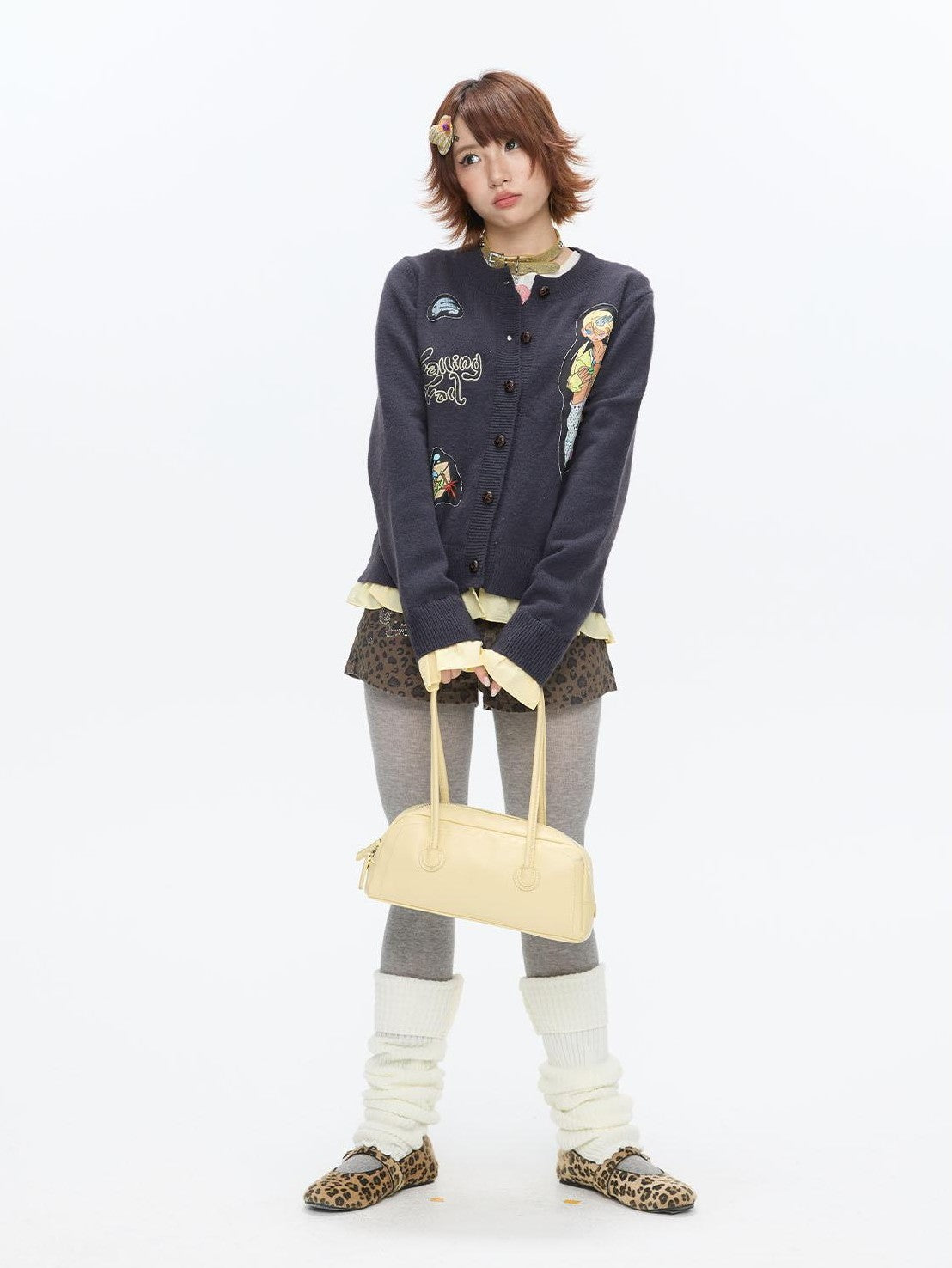 BETWEENAND Deep Gray Applique Ruffle Women&